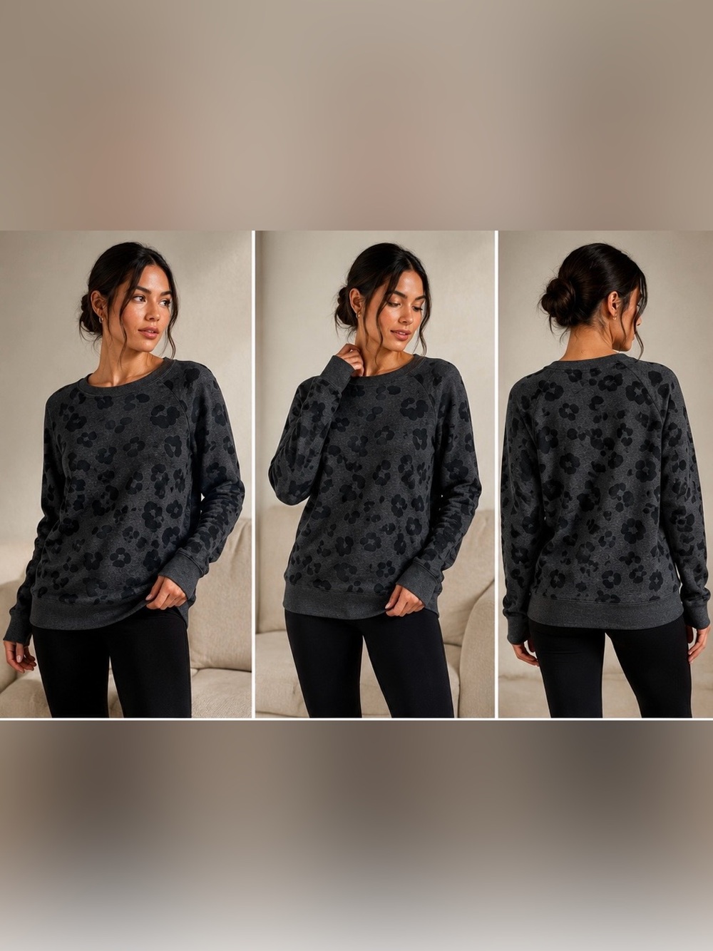 Victoria’s Secret Gray Leopard Print Sweatshirt Size L/G Cozy Lounge Pullover